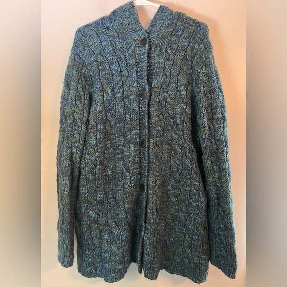 Chico's Sweaters - Chico's Hooded Thick Wool Green/Blue Sweater Jacket Chico's Size 3/US Size XL